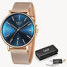 Load image into Gallery viewer, LIGE Fashion Women Watches Ladies Top Brand luxury Waterproof Gold Quartz Watch Women Stainless Steel Date Wear Gift Clock 2019