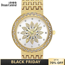 Load image into Gallery viewer, Dreamcarnival 1989 New Quartz Watch for Women Luxury Flower Patten Dial Crystals on Crown Alloy Band IP Rhodium Gold Color A8364