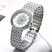 Load image into Gallery viewer, Dreamcarnival 1989 New Quartz Watch for Women Luxury Flower Patten Dial Crystals on Crown Alloy Band IP Rhodium Gold Color A8364